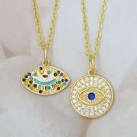 round coin blue eye crystal pendant necklace cz classic mexico jewelry for woman female gold color turkish evil eye joyas