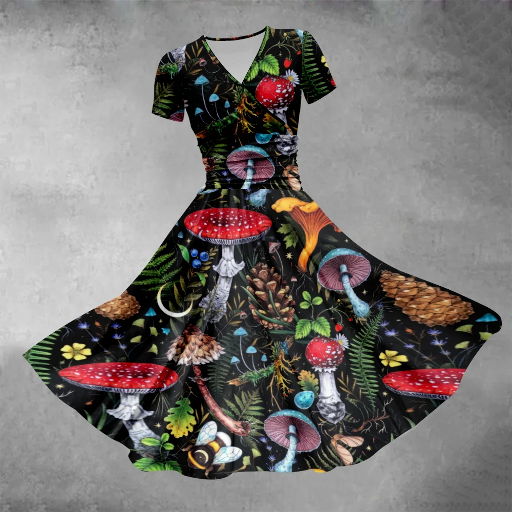 Женское летнее платье-макси с принтом в виде грибов