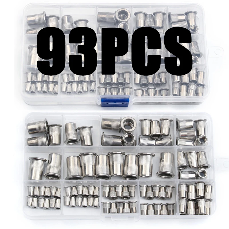 

93Pcs M3 M4 M5 M6 M8 M10 Flat Head Stainless Steel Rivet Nuts Set Insert Reveting Multi Size Stainless Steel Rivet Nuts Set