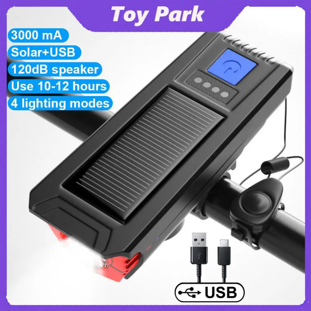 

Led Horn Light Daily Waterproof Solar Charging Mountain Bike Lamp Pc Plastic Speaker Front Light Riding Warning Light Headlight