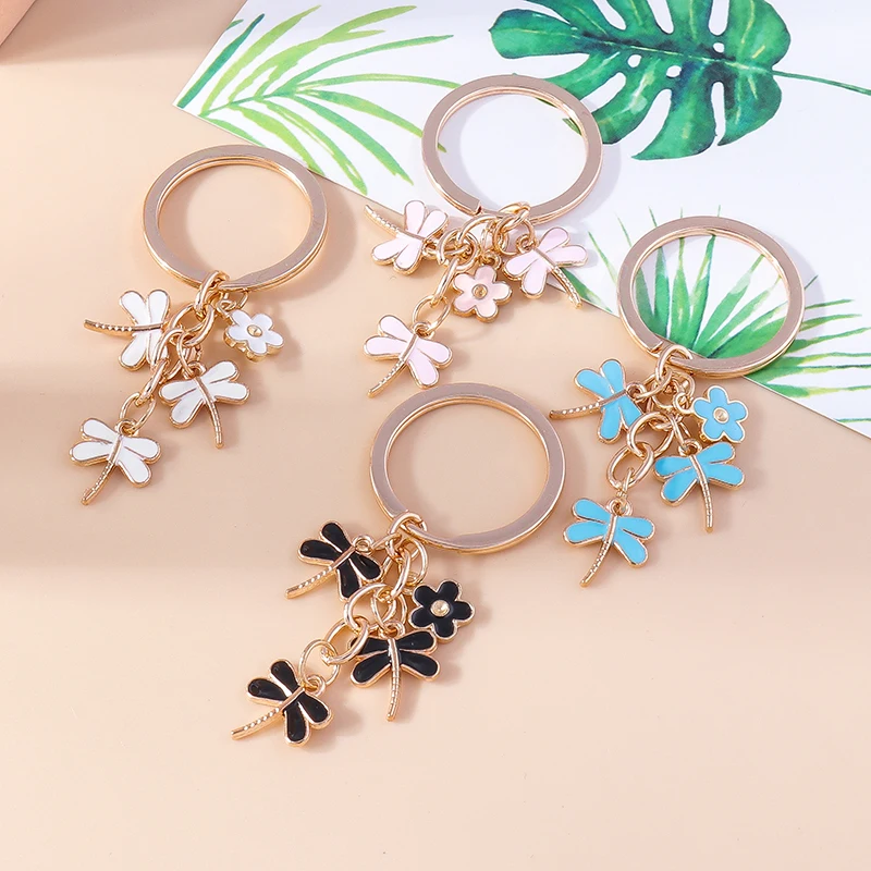 

New In Spring Summer Cartoon Lovely Dragonfly Keychain Cute Animal Keyring Car Key Handbag Pendant Ornaments DIY Jewelry Gifts