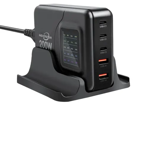 MEAOWXVA 200 Вт GaN Зарядное устройство с дисплеем PD100W USB C Настольный ноутбук Быстрое зарядное устройство Адаптер для iPhone Samsung MacBook Зарядное устройство для телефона