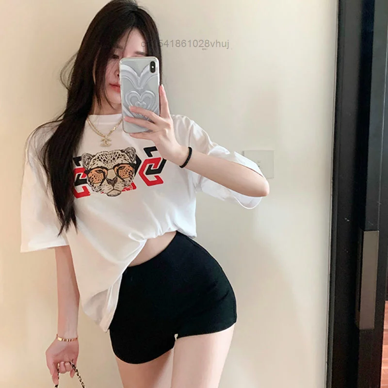 

Co-brand Creative Cartoon Pure Cotton Short Sleeved T-shirt Loose Casual Clothes 2022 New Summer Korean Style Slim Design Tops