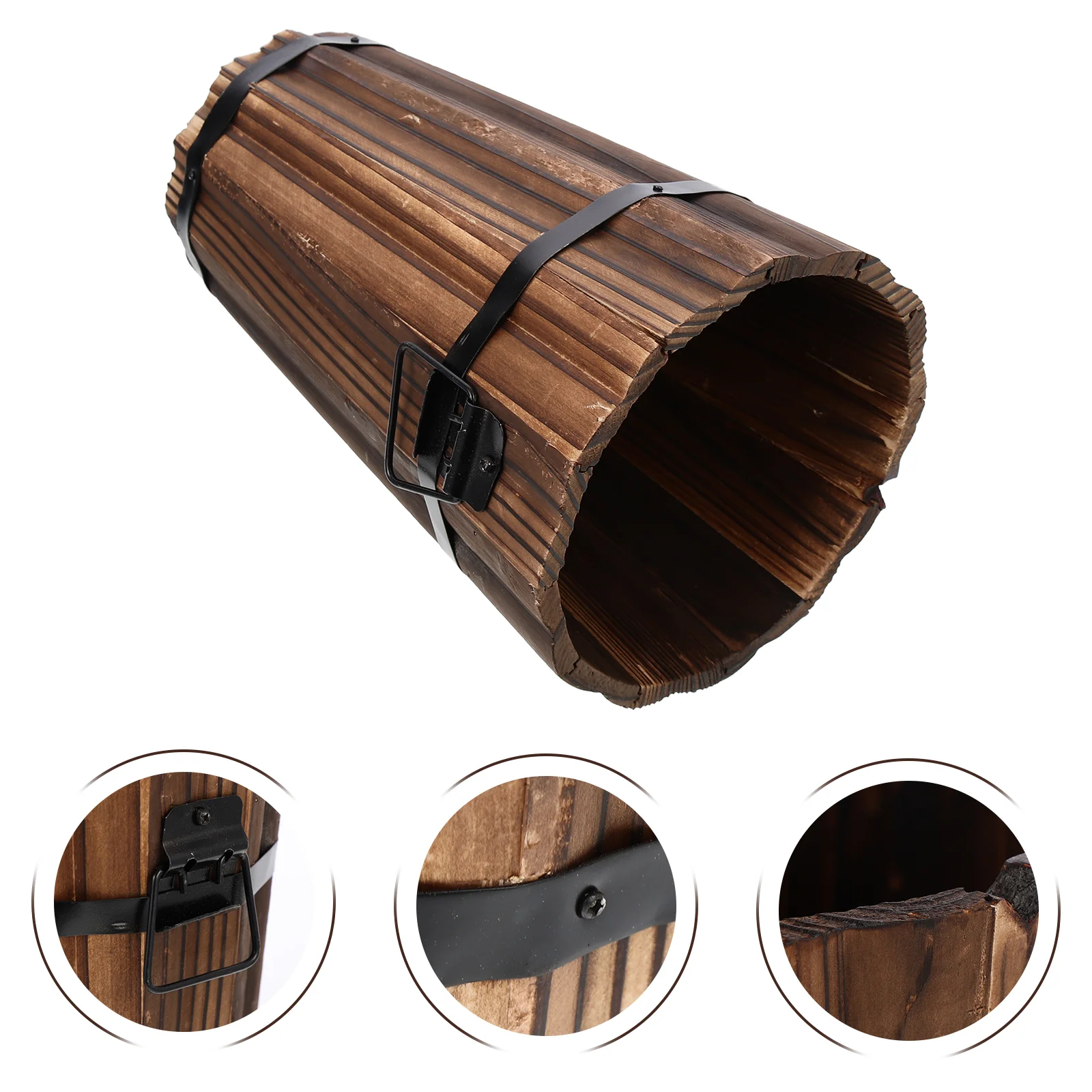 

Flowerpot Garden Retro Style Wooden Barrel Creative Planter Decorative Carbonized Succulent Flowerpots Organizer