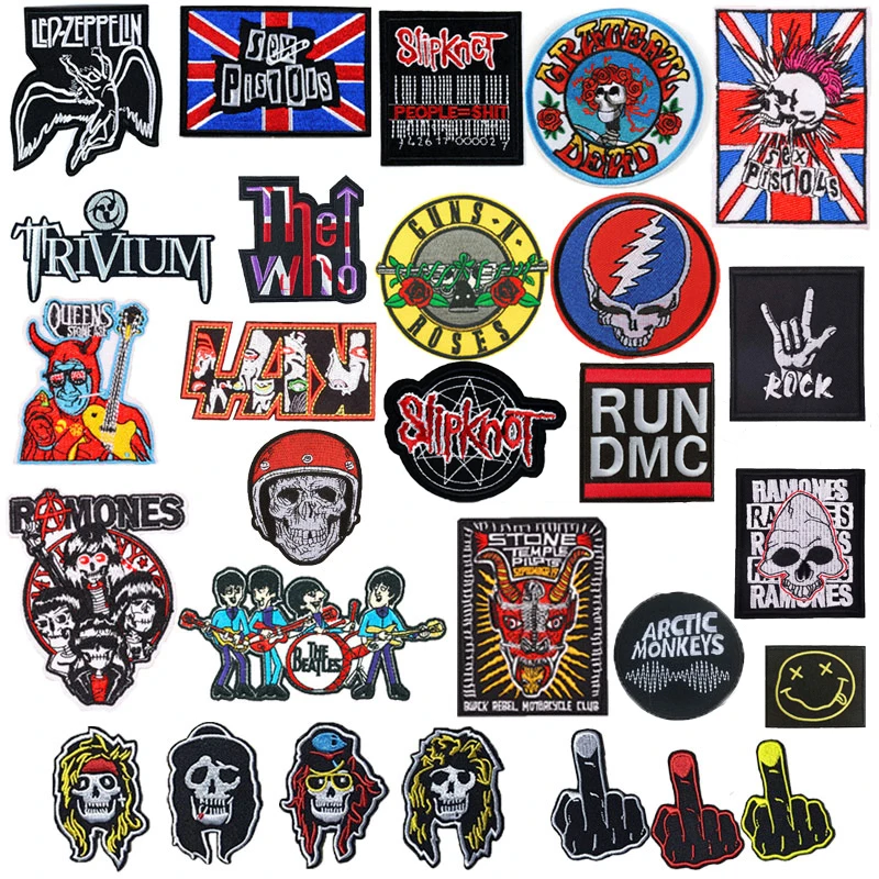 Band Rock Clothes Badges Iron on Patches Appliques Embroidered Music Punk Stripes for Clothes Jacket Jeans Diy Decoration