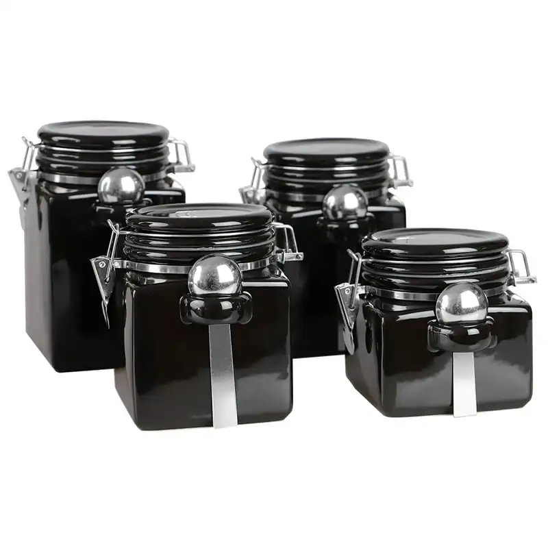 

Piece Square Ceramic Canisters with Metal Spoons, Black посуда Mini botellas para lunch Sauce dish Oil spray bottle Spray