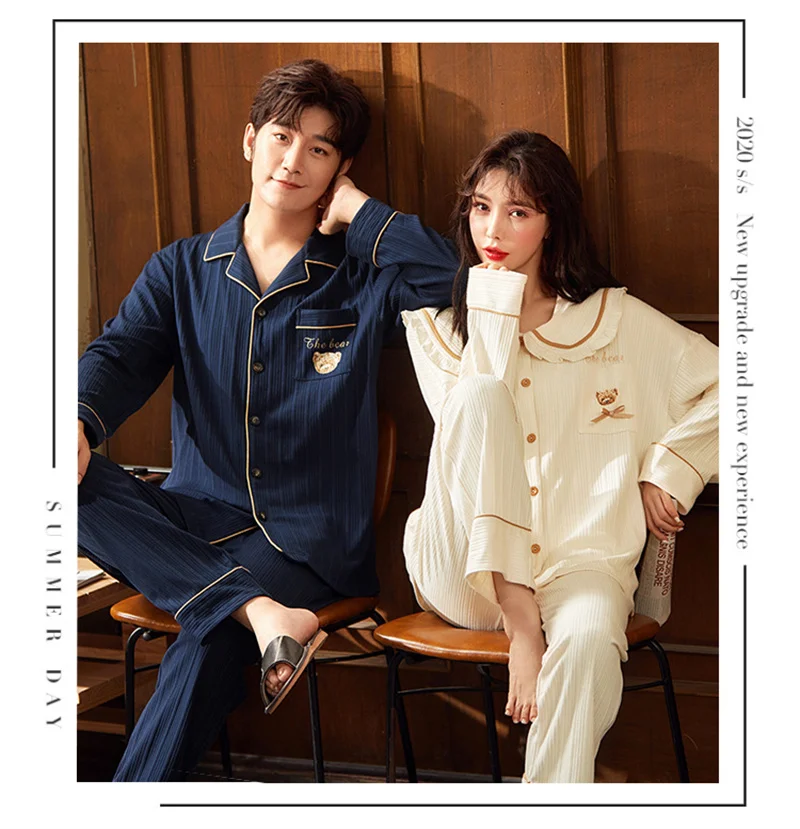 Adult Couples Sleepwear Spring And Autumn Home Pajamas Long-sleeved Trousers 2-piece Suit For Men And Women Sleep Costmues