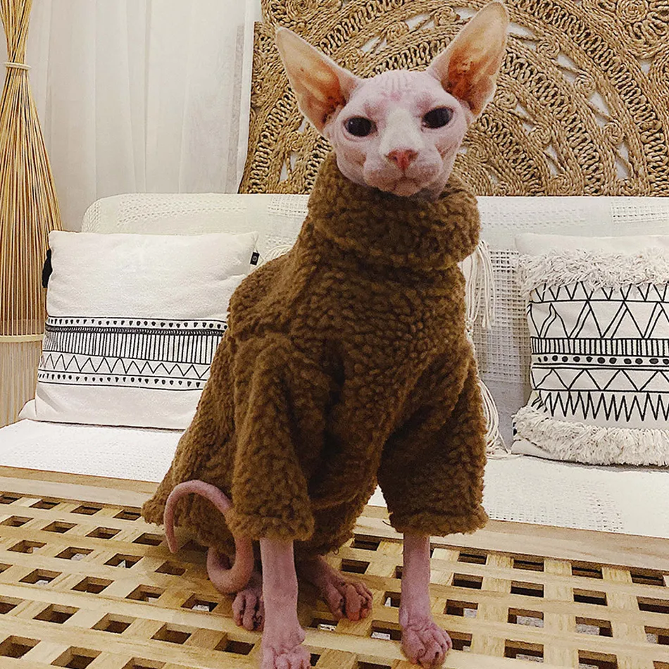 

Новая одежда для кошки сфинкса, теплая зимняя плотная одежда для кошек, шерстяной свитер для котят сфинксу, модная куртка сфинксу, одежда, па...