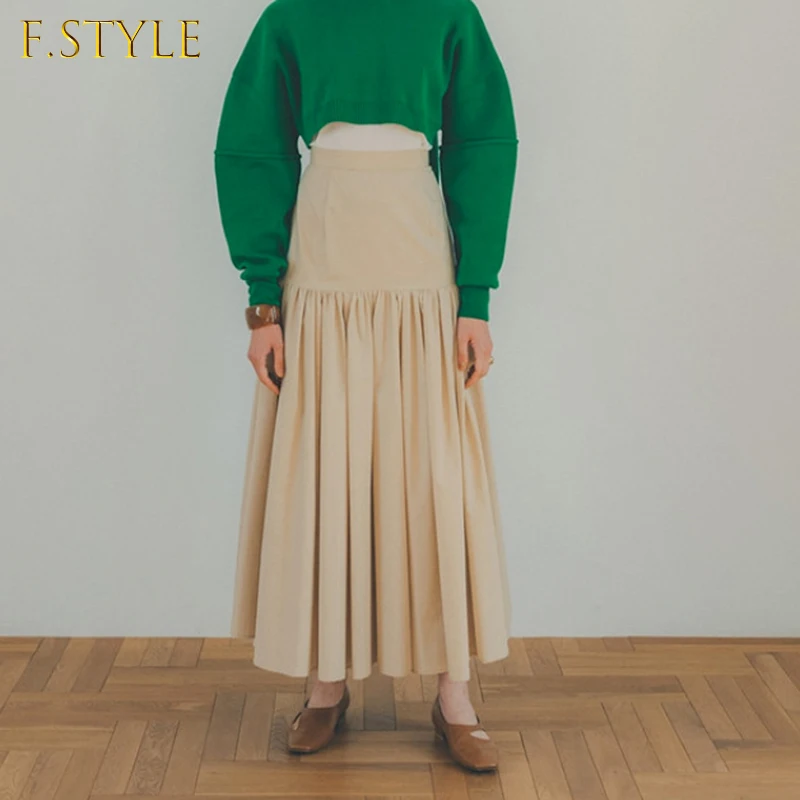 

Harajuku Pleated Skirt Women High Waist Solid Coloor Big Swing Soft Jupe Femme A-line Mid Calf All-match Faldas Mujer