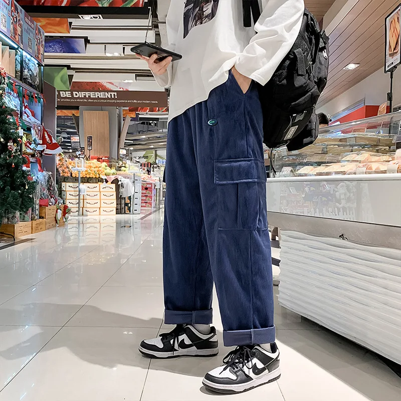 

Cargo Pants Men's Korean Brand Clothing Loose High Street Corduroy Casual Wide-leg Pants Street Men Clothing Комбинезон мужской