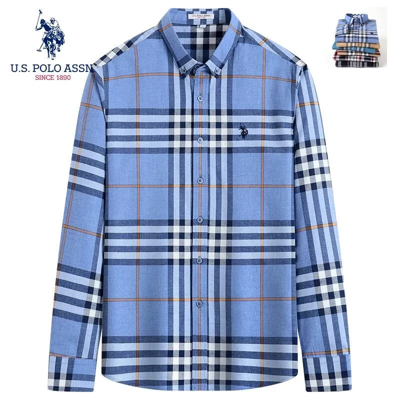 Мужская клетчатая рубашка U.S.Polo Assn. Classic из 100% хлопка модная Высококачественная