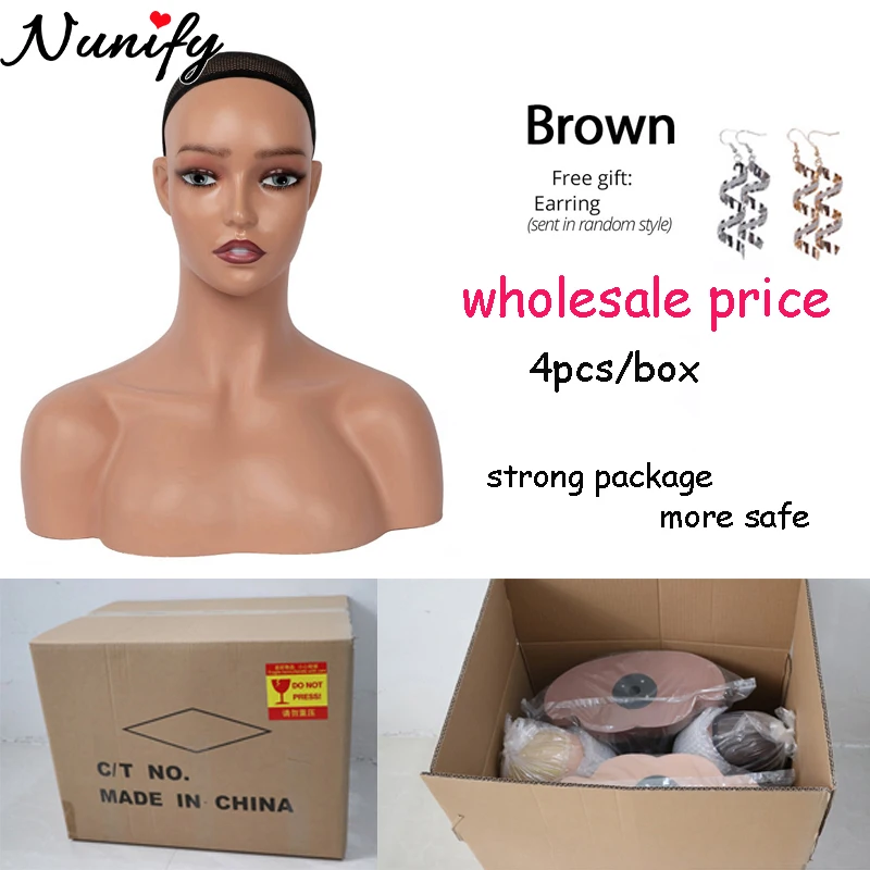 Nunify Mannequin Head Stand With Shoulder Black People Skin Wig Display  Head For Wigs Display Female Model Beige Black Color enlarge