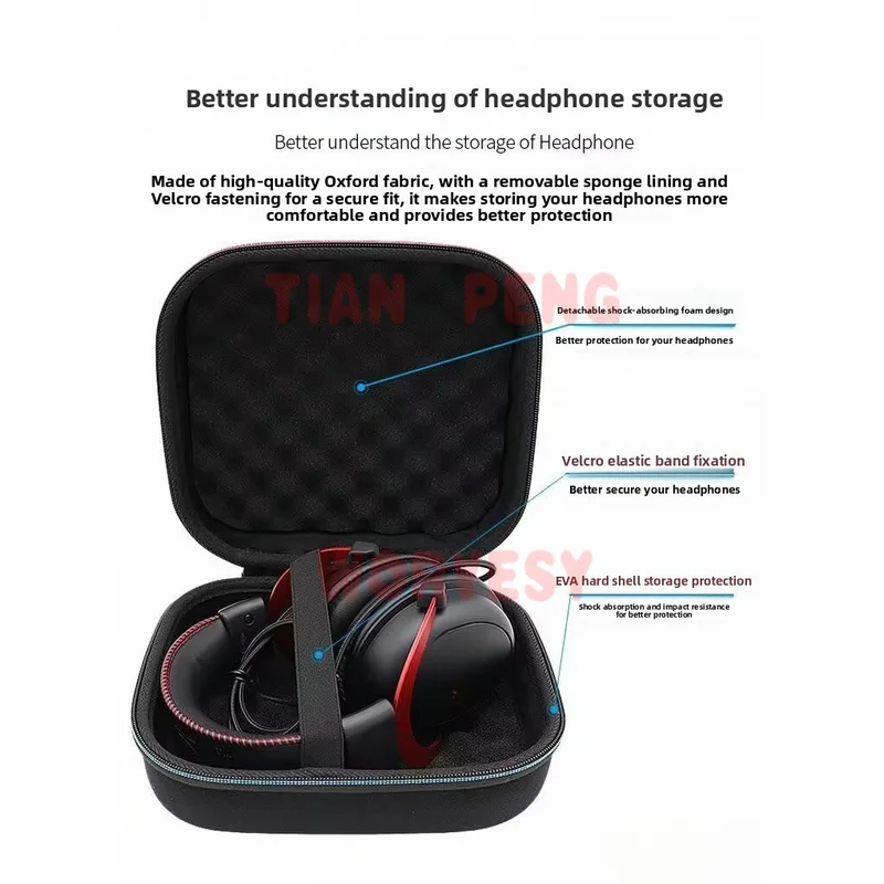 Фото Ударопрочный чехол для хранения WYORESY для гарнитуры HyperX Cloud II сохраняет стабильную форму при ежедневном сжатии и давлении. №3