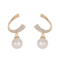 s925 silver needle cold wind simple pearl earrings womens micro inlaid zircon c shaped fashion earrings