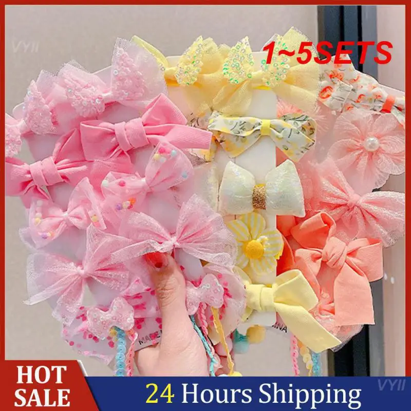 

1~5SETS Princess Bow Hair Cards For Bow Hair Accessories Childrens Mesh Bow Princess Hairpin Hairpin No Hurt Hair Lace