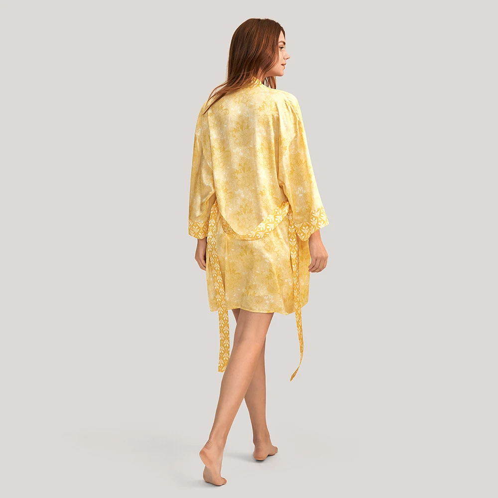 LILYSILK Golden Lily Silk Satin Kimono Robe Summer Women Sleepwear 2022 New Femme Tied Light Robes For Coverage Free Shipping