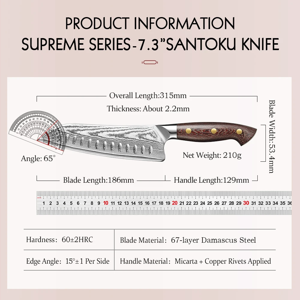 HEZHEN 7 3-дюймовый нож Santoku 67-слойная дамасская сталь ручка из микарты острый и