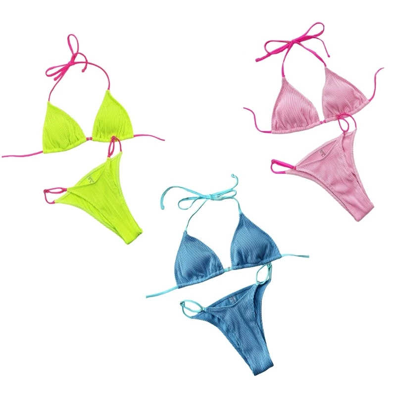 

Сексуальные купальные костюмы из двух предметов для женщин, бикини с лямкой на шее для девушек, комплект бразильских стрингов, купальник с з...