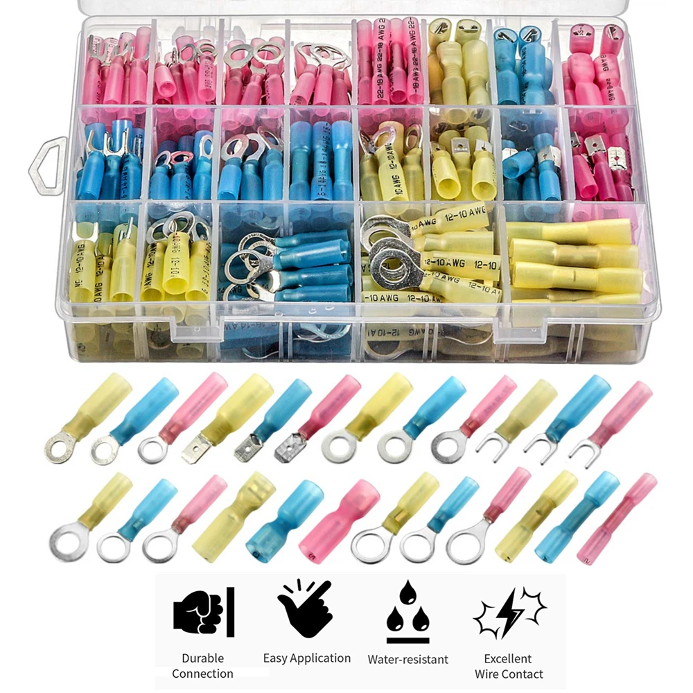 

540/510/250/120PCS Heat Shrink Electrical Cable Wire Connectors Waterproof Insulated Spade Ring Splice Butt Crimp Terminals Kit