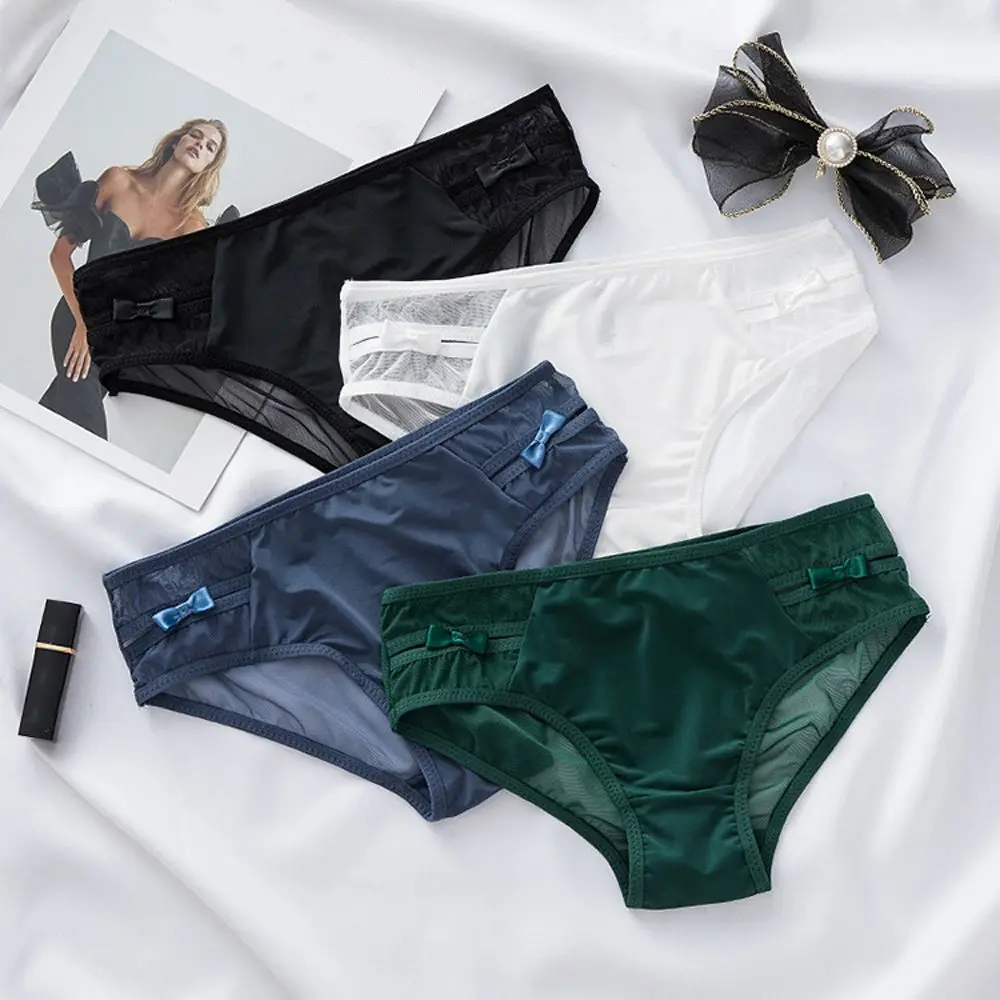 

Новые Сексуальные сетчатые полые трусики для женщин, сексуальные трусики с заниженной талией и бантом, хлопковое нижнее белье с промежност...
