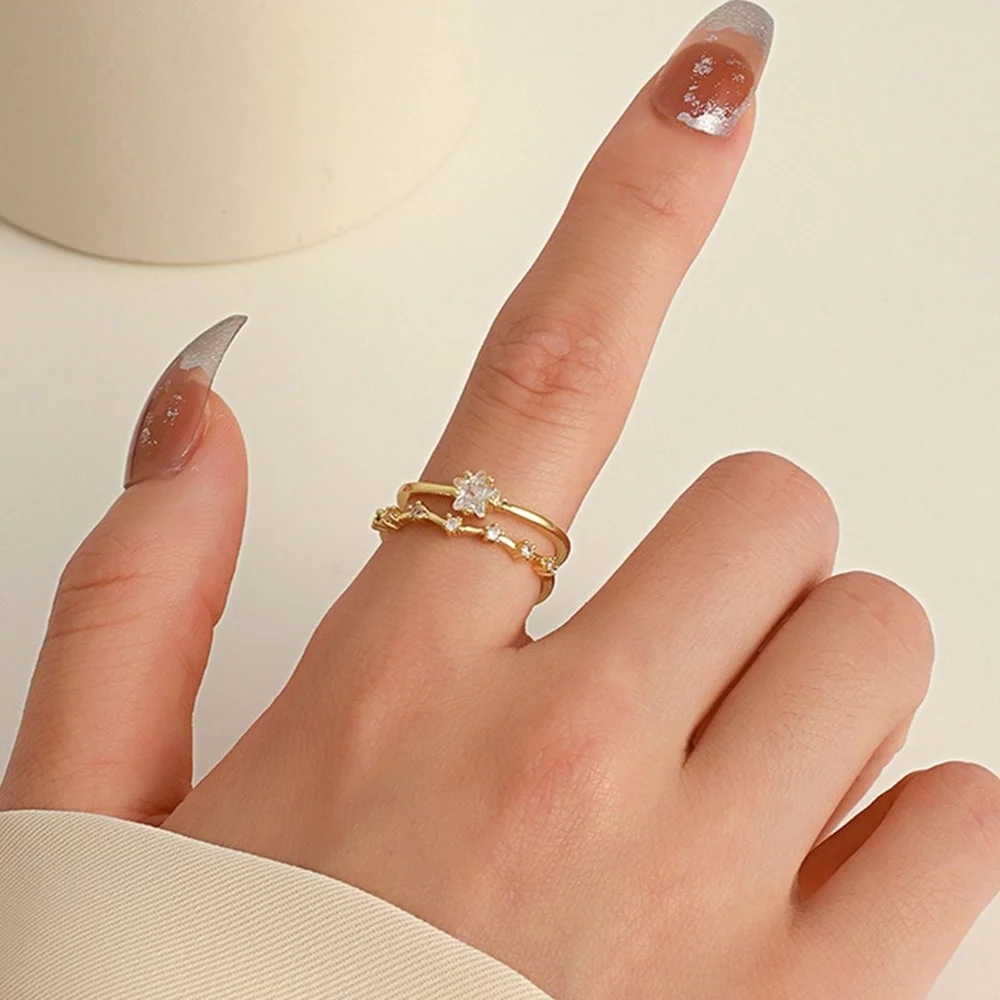 

2022 Simple Double-layer Star Ring Female Fashion Micro-set Zircon Five-pointed Star Adjustable Ring for Women Free Shipping