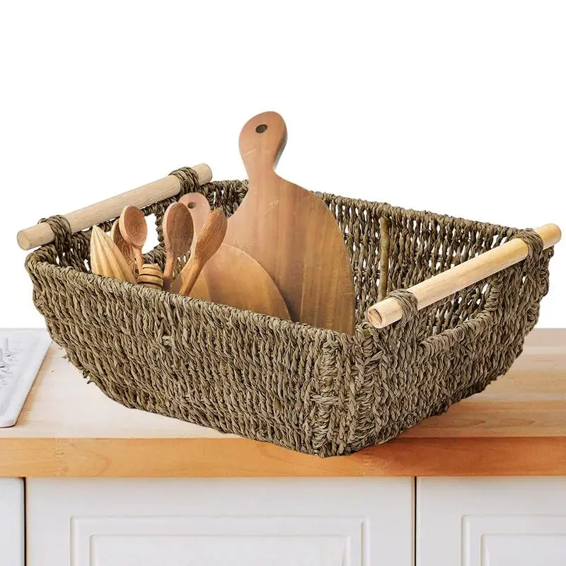 

Плетеная корзина с ручкой | Плетеные морские водоросли | Декоративная корзина-органайзер для морских водорослей, полотенца, ткань для мытья, косметика для всякой всячины