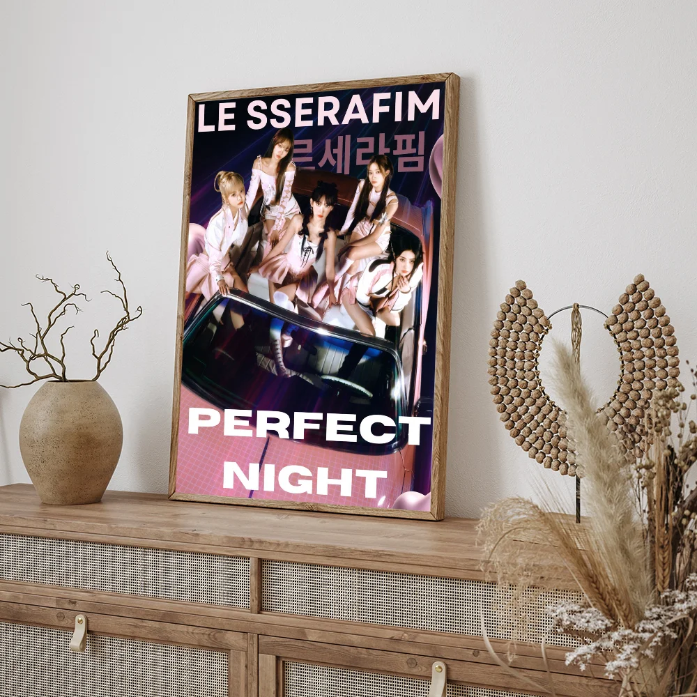 Kpop LE-SSERAFIM Girl Classic Anime Poster Waterproof Paper Sticker Coffee House Bar Room Wall Decor