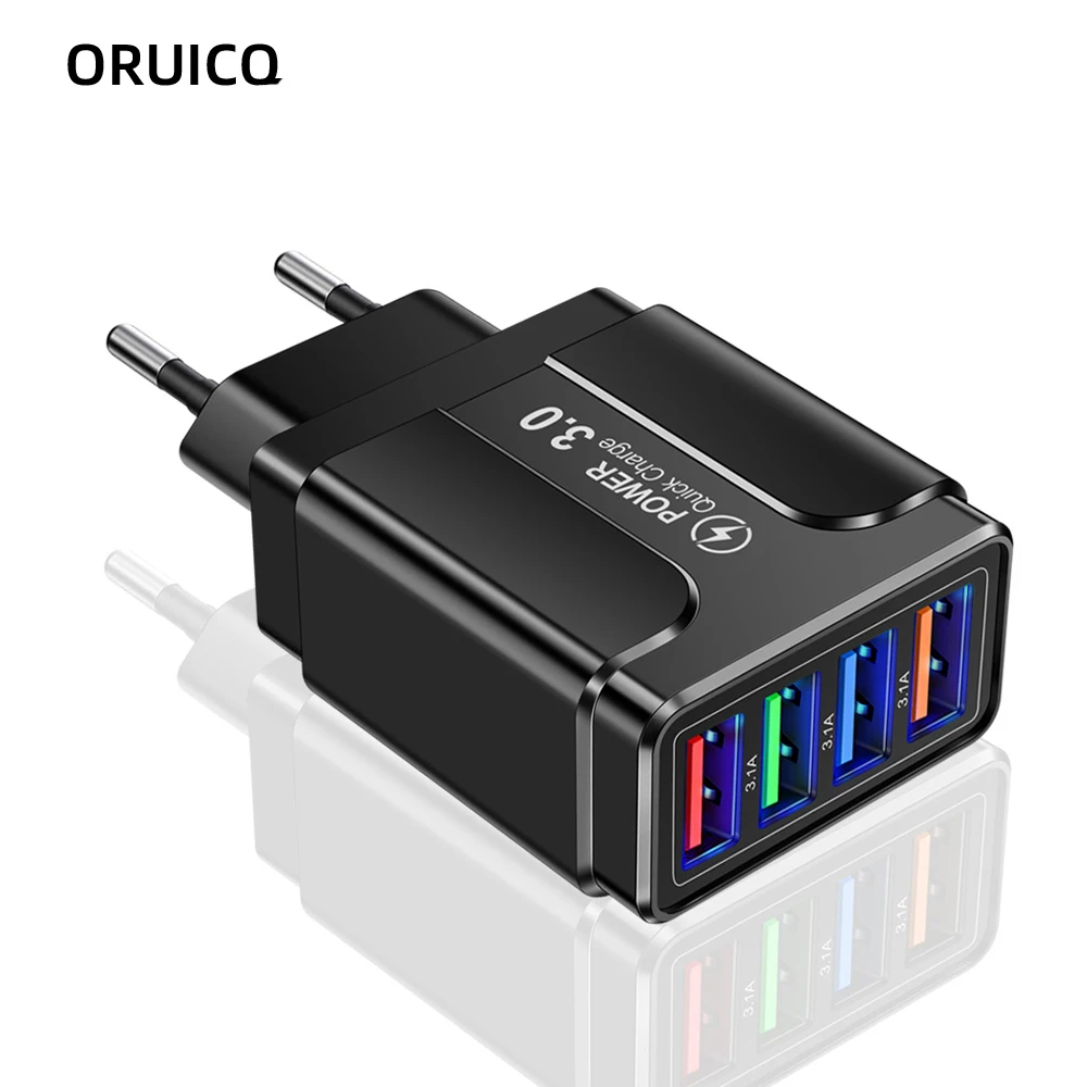 

Fast 4 USB Charger Quick Charge 3.0 Fast USB Wall Charger Portable Mobile Charger QC 3.0 Adapter for Xiaomi iPhone X EU US Plug