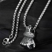 retro punk domineering metal iron fist pendant stainless steel chain necklace for men cool rock party biker jewelry