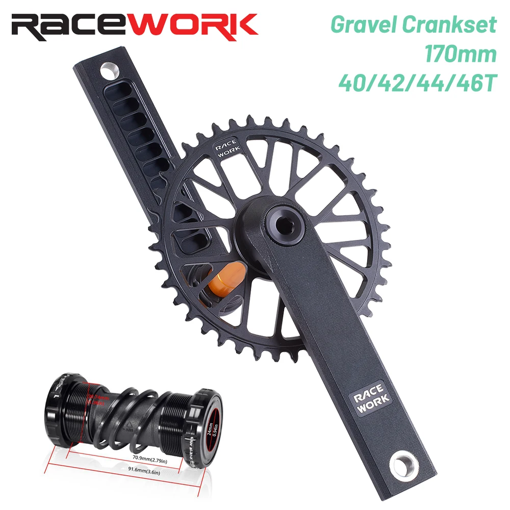 

RACEWORK Road Bike Crankset CNC 170mm Hollow Bicycle Crank 40/42/44/46T GXP Single Chainring with BB for Gravel 9/10/11/12 Speed