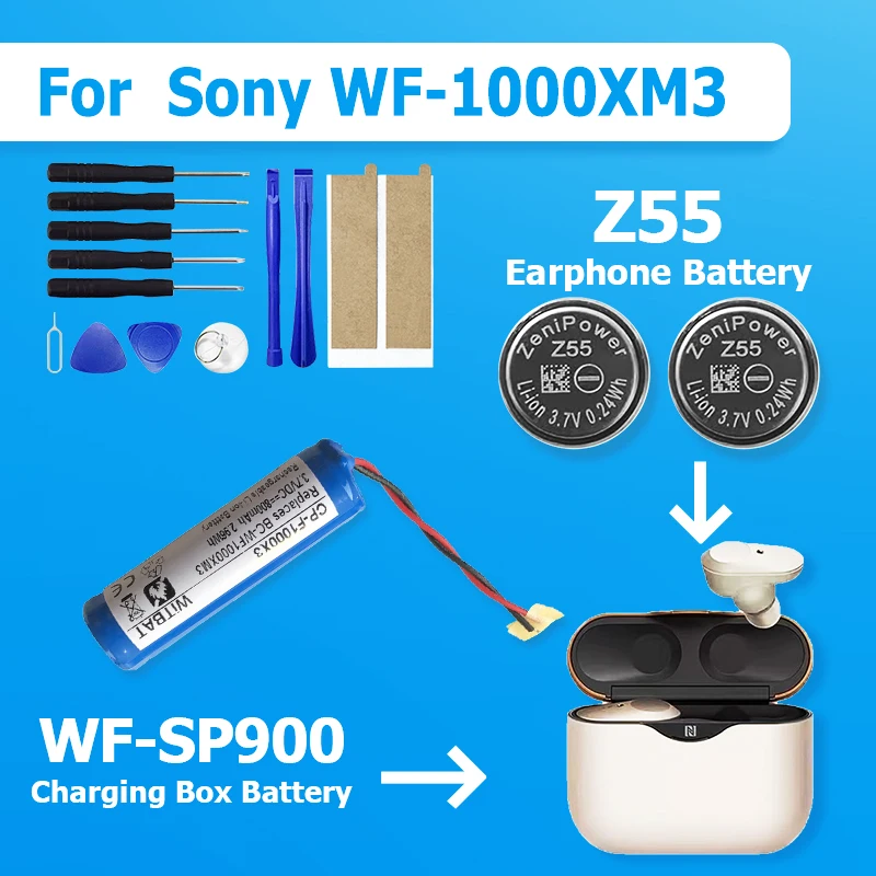 Фото Новый аккумулятор Z55 для Sony WF-1000XM3 WF-1000X WF-SP900 WF-SP700N TWS наушники CP1254 аккумулятор отправка инструментов для демонтажа №1