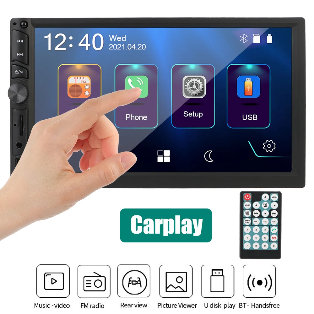 

FM-приемник с сенсорным экраном, TF, USB, мультимедийный плеер для Carplay Mirror Link, автомагнитола 7 дюймов, 2 Din, громкая связь, Bluetooth, видео, аудио