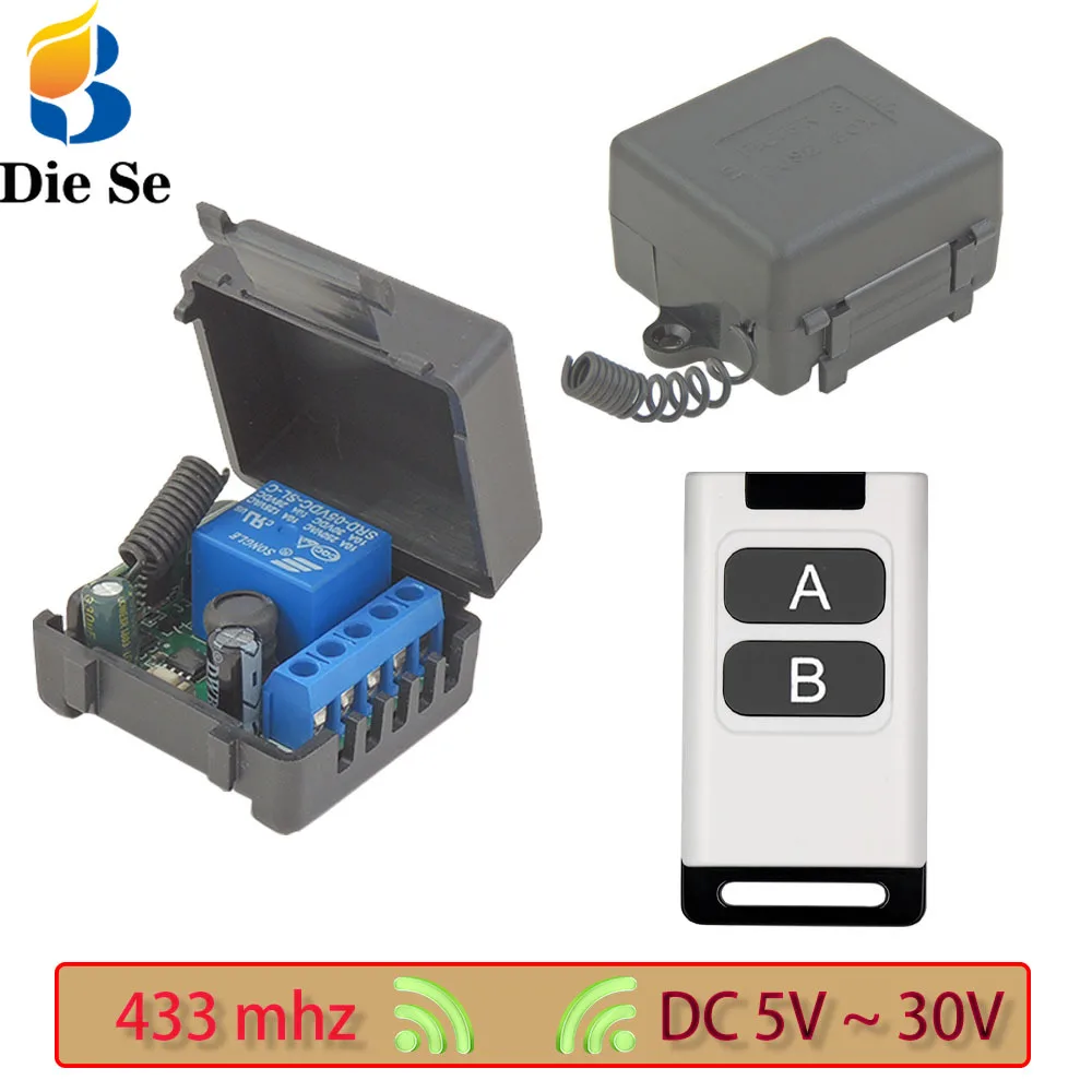 

433mhz RF Universal Remote Control Switch DC 6V 12V 24V 30V 1 Channel Relay Receiver and Transmitter for Led Garage Door Opener