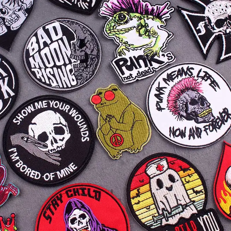 

Hippie Punk Animal Patch Iron On Patches For Clothing Thermoadhesive Patches DIY Skull Embroidery Patch Badges On Backpack