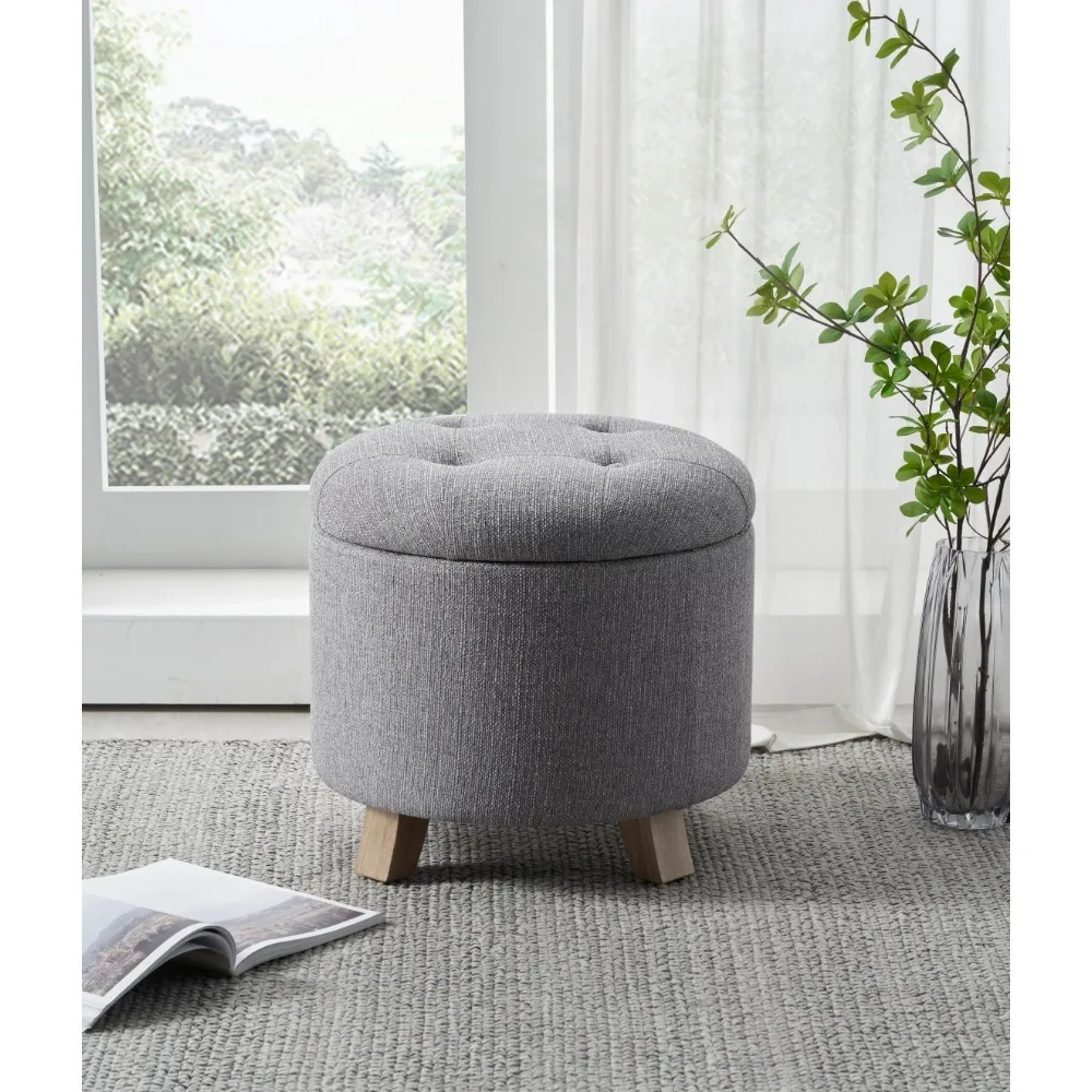 

Круглый Стеганный пуфик, серый пуфик из искусственного льна