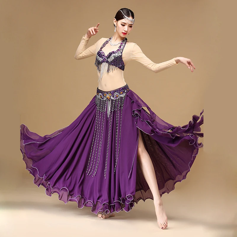 

Костюм для танца живота, комплект из 3 предметов, бюстгальтер, пояс, юбка, шарф, одежда для выступления на сцене, танца живота