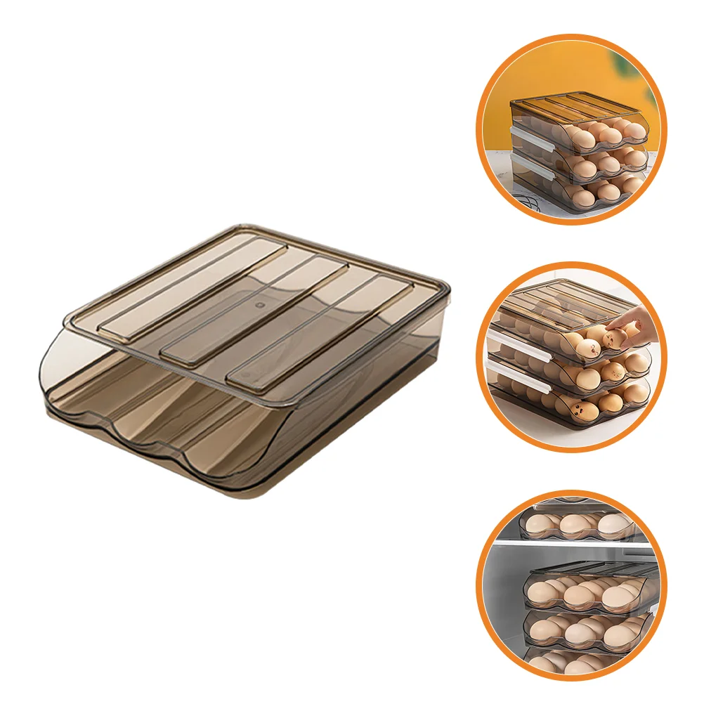 

Egg Box Storage Rolling Automatic Fridge Holder Tray Dispenser Scrolling Auto Plastic Container Organizer Stackable Fresh Bin