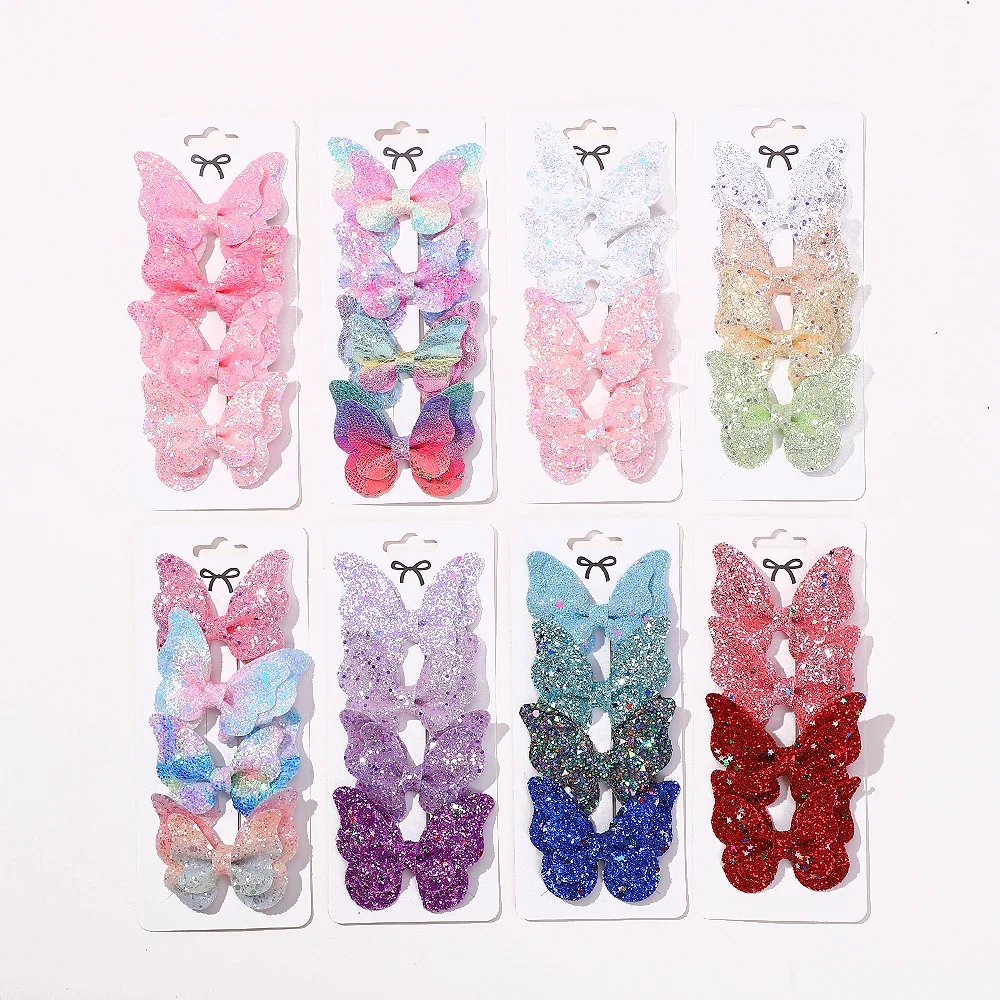 4 шт./компл. милые двойные бабочки с блестками банты для волос зажим маленьких