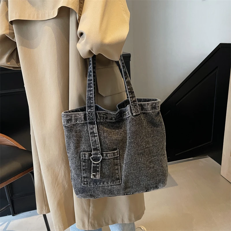 Новая модная универсальная женская джинсовая сумка-тоут на одно плечо большой