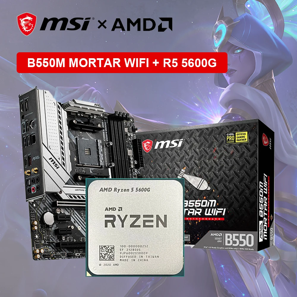 

MSI New MAG B550M MORTAR WIFI Motherboard + AMD Ryzen 5 5600G R5 5600G CPU Processador Micro-ATX B550 DDR4 128G placa mae