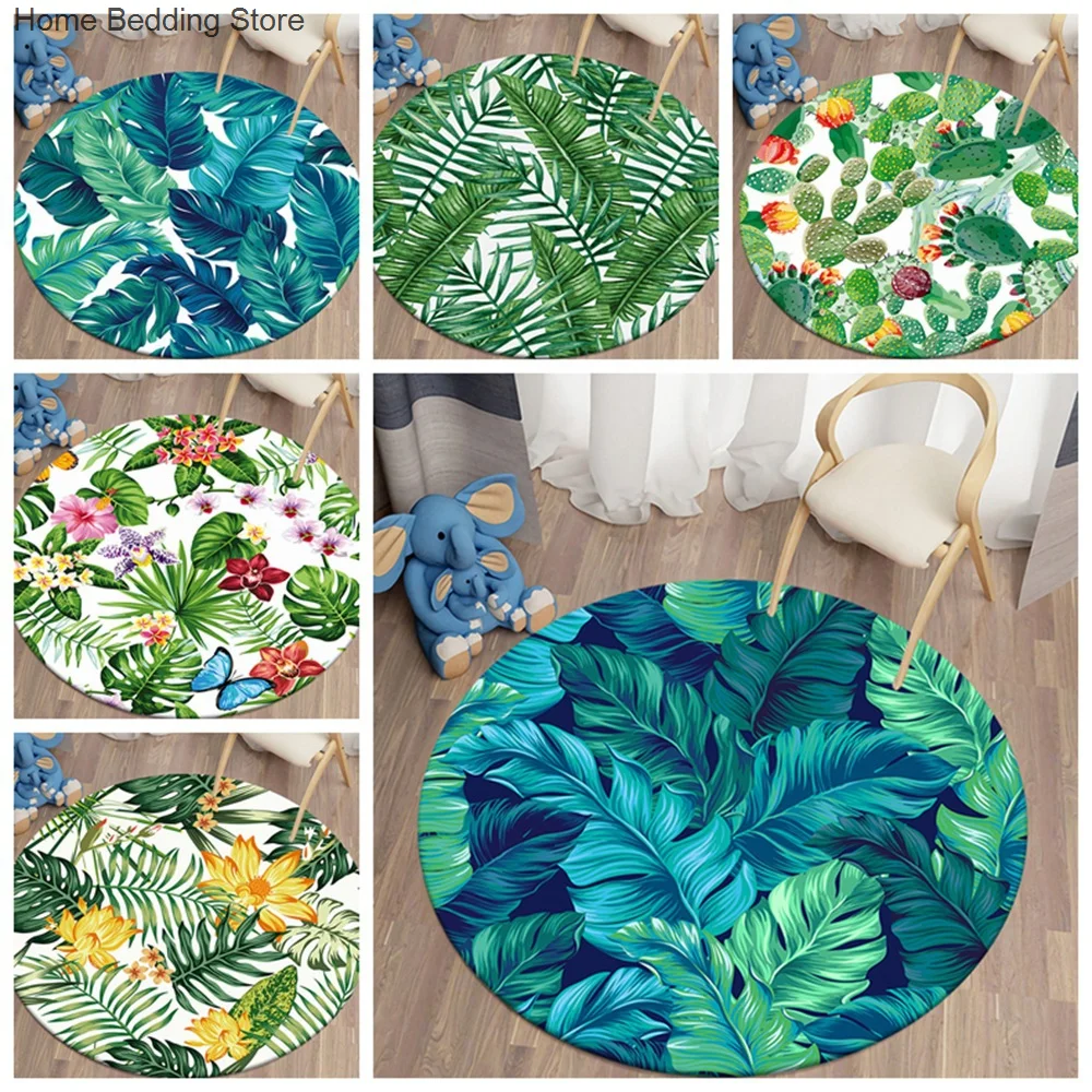 

Тропические растения, круглый ковер, противоскользящие ковры для спальни, гостиной, кухни, ванной, напольные коврики, украшение для дома