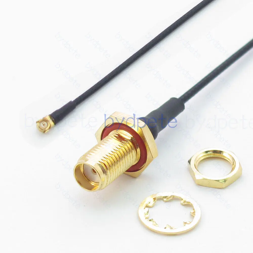IPEX IPX UFL U.FL Plug to SMA Female Bulkhead D-Cut Waterproof 1.37mm Pigtail Coaxial Cable Koaxial Kalbe Coax RF 50 Ohms 50ohm