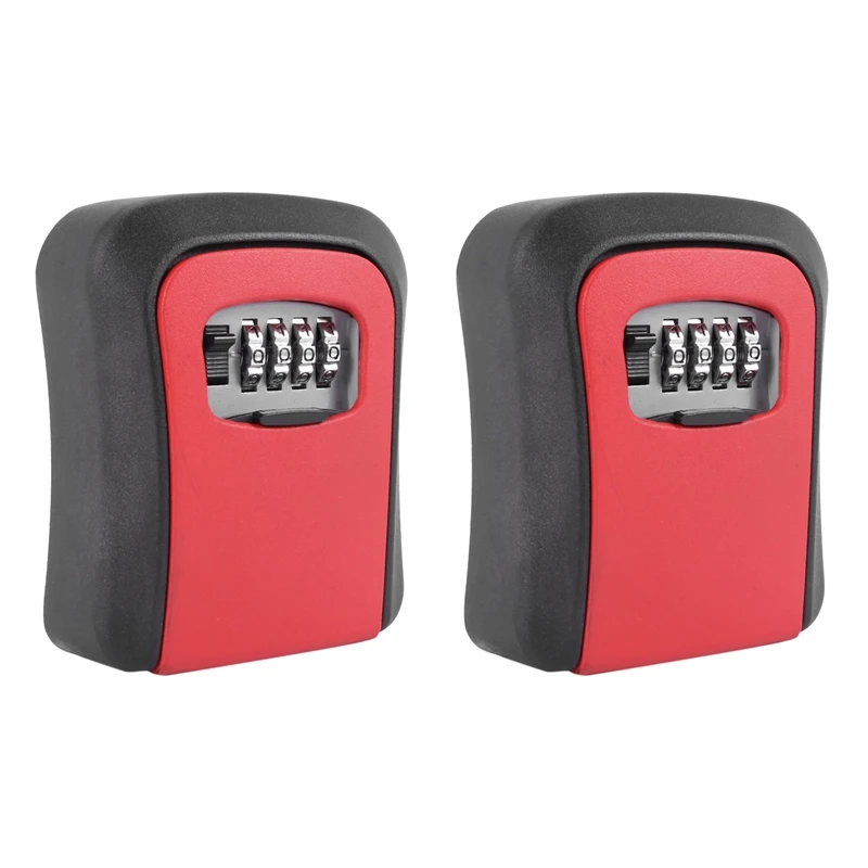 

2X Red Password Key Lock Box Wall Mounted Zinc Alloy Key Box Weatherproof 4 Digit Combination Key Storage Lock Box