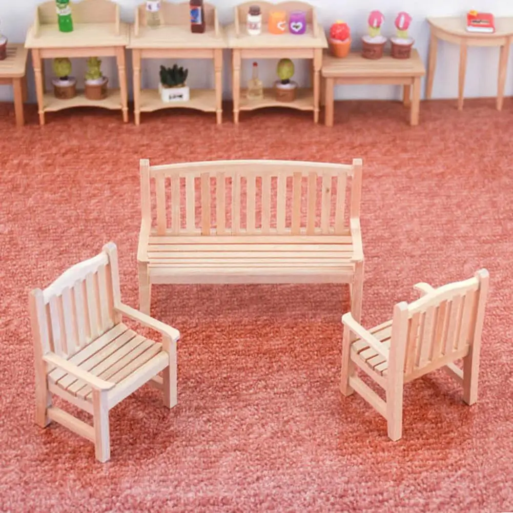 

Handmade Burr Free Decorative Dollhouse Living Room Wooden Bench Model Play House Toy Dollhouse Bench for Micro Landscape