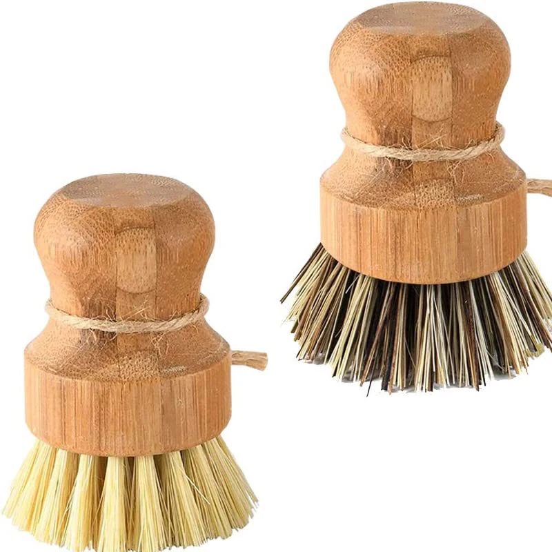 

Dish Brushes, Kitchen Wooden Cleaning Dish Scrub Scrubbers Set for Washing Pan Pot Cast Iron, Natural Sisal Bristles