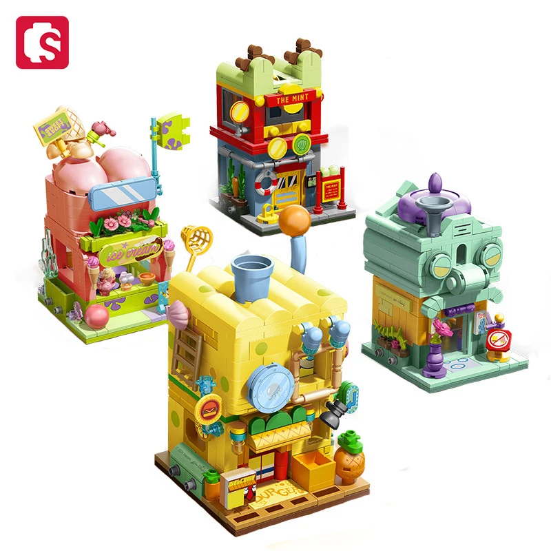 SEMBO Губка Боб Квадратные Штаны Творческий городской уличный пейзаж Кирпичи