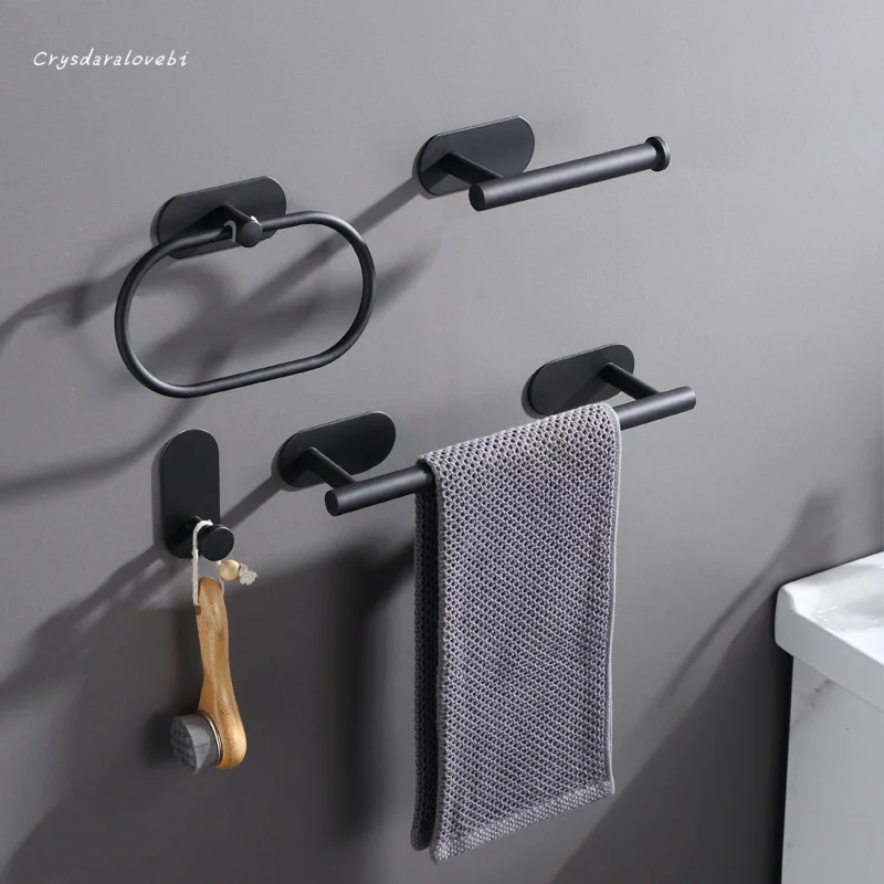 

Bathroom Pendant Set Towel Bar Towel Ring Single Bar Hook Tissue Holder Cross Border Black