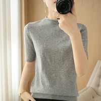 half turtleneck short sleeved bottoming shirt womens t shirt spring autumn pullover thin section 2022 new trend of knitted tops