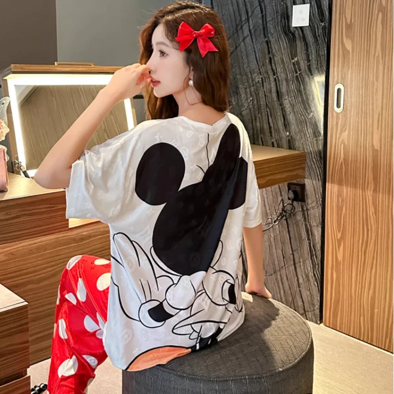 Осенняя пижама Disney с Микки Маусом длинная Повседневная Свободная Шелковая из