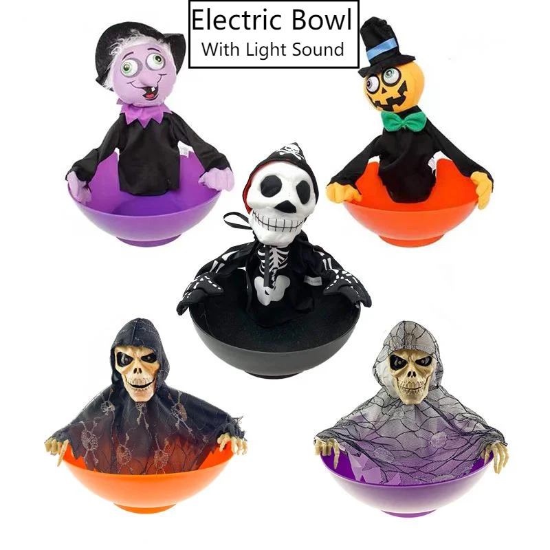 

Halloween Decoration Electric Candy Bowl Ghost Plate Sound Light Glowing Skeleton Food Holder Skull Toy Room Party Horror Prop